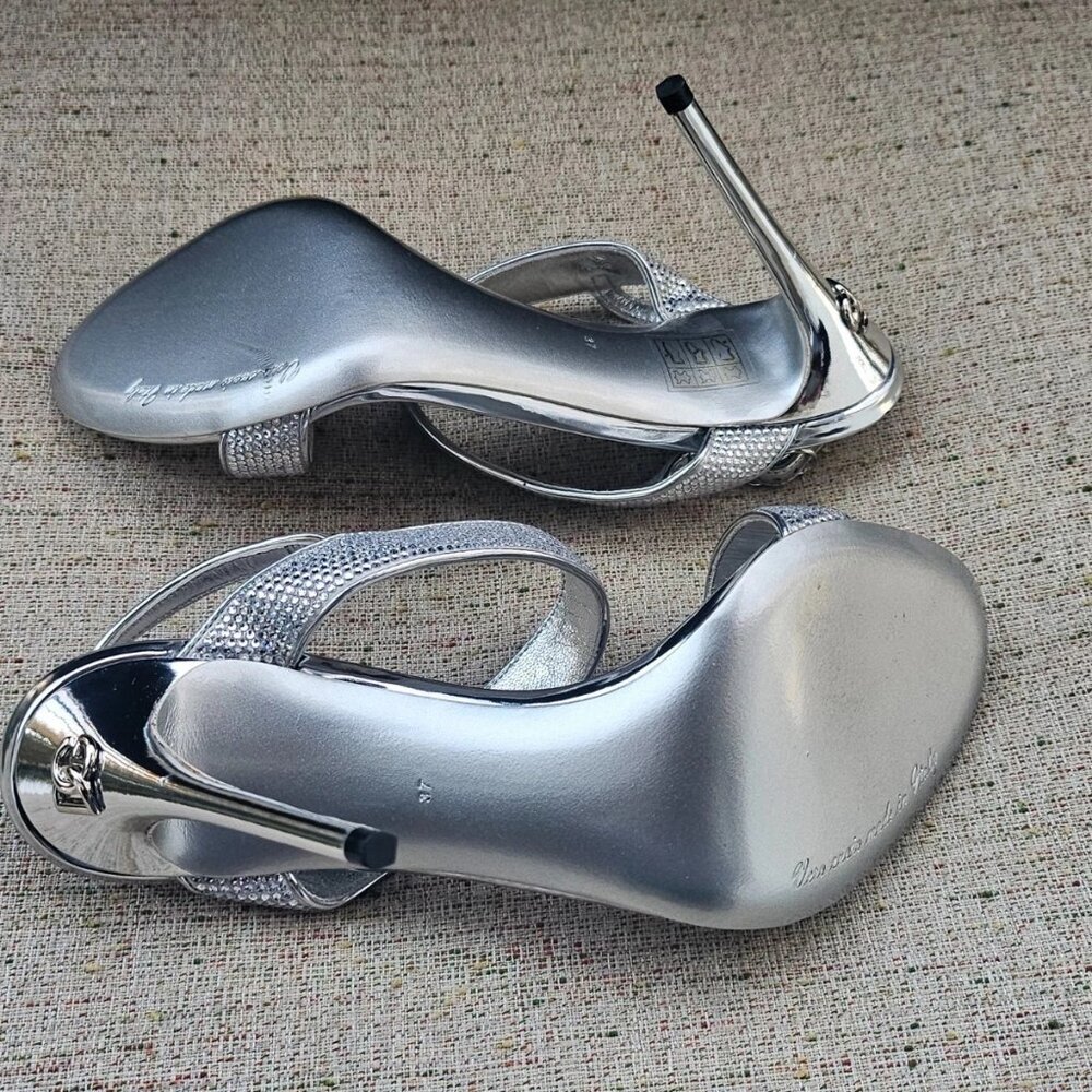 Dolce & Gabbana Women Heel Sandal Silver Tone Shoes Leather Made Italy Size 37 - Picture 11 of 12